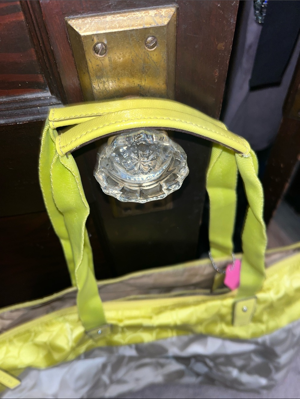 Coach Two-Tone Yellow and Ivory Signature Tote with Pink Hangtag - Picture 6 of 6